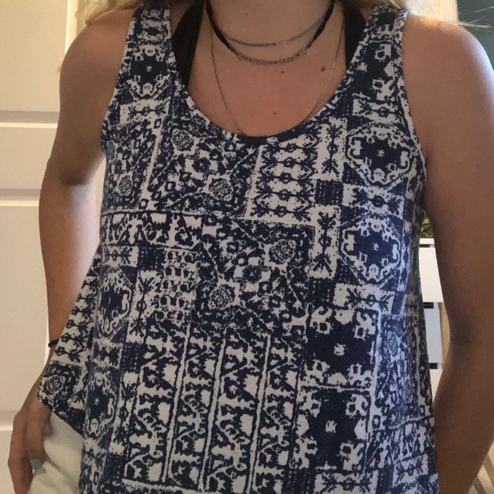 Tank top. Blue patterned cropped See You Monday